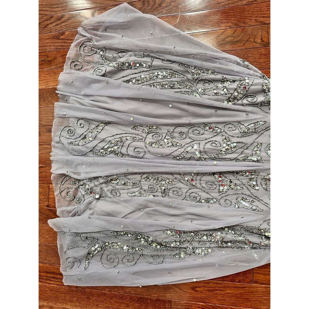 Pisarro Nights Mauve Grey Fully Embellished Beaded Quarter Sleeve Gown Dress 10p - Picture 8 of 12